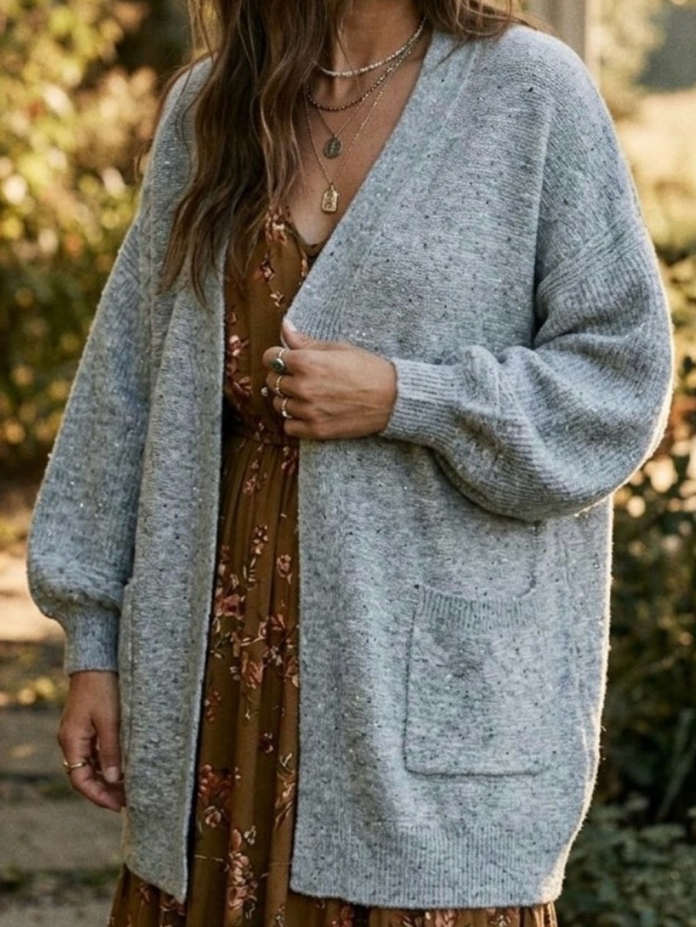 Jessica Simpson Light Gray Speckled Open-Front Cardigan Size Large